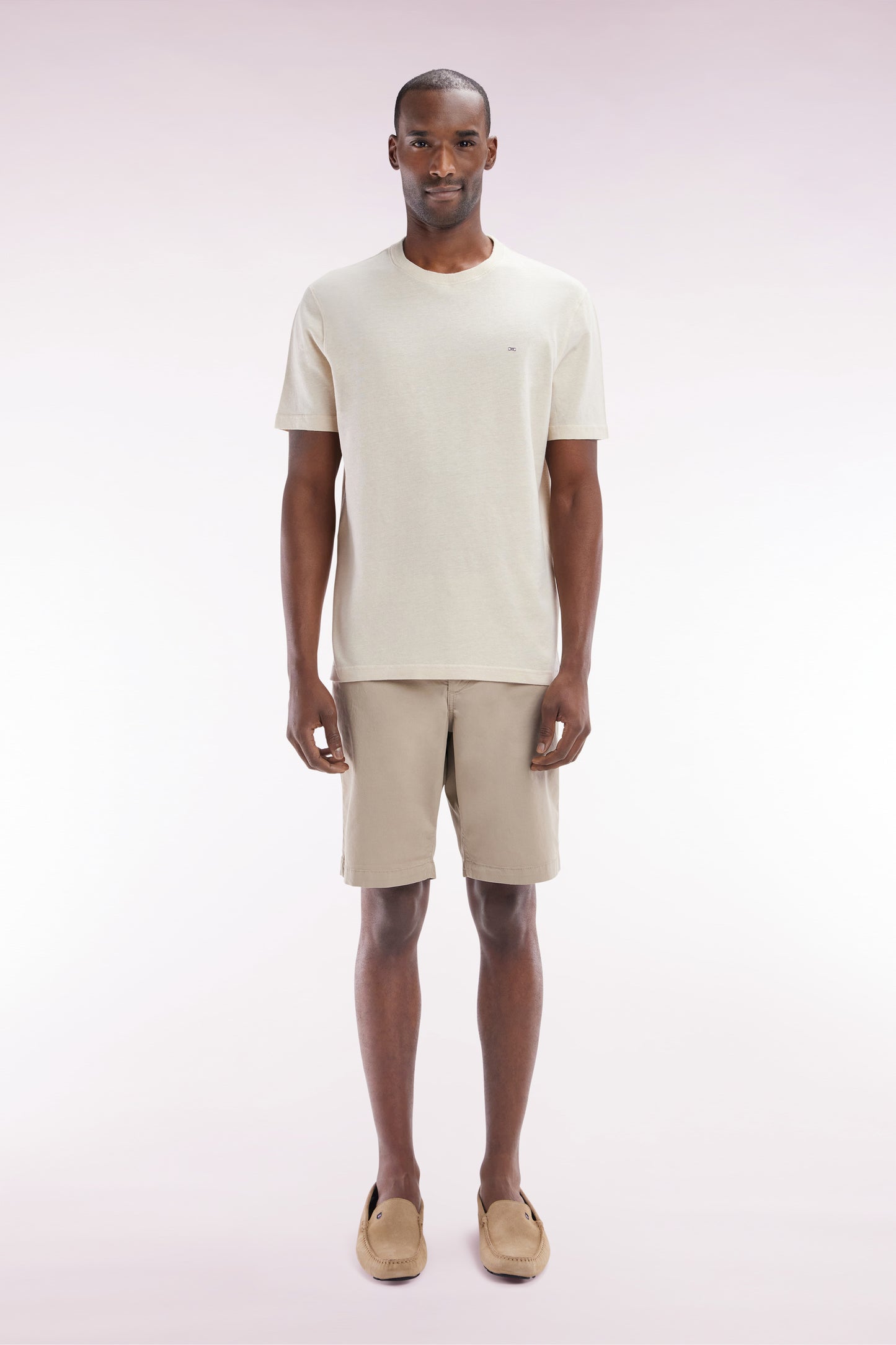 Beige straight-cut stretch cotton chino Bermuda shorts