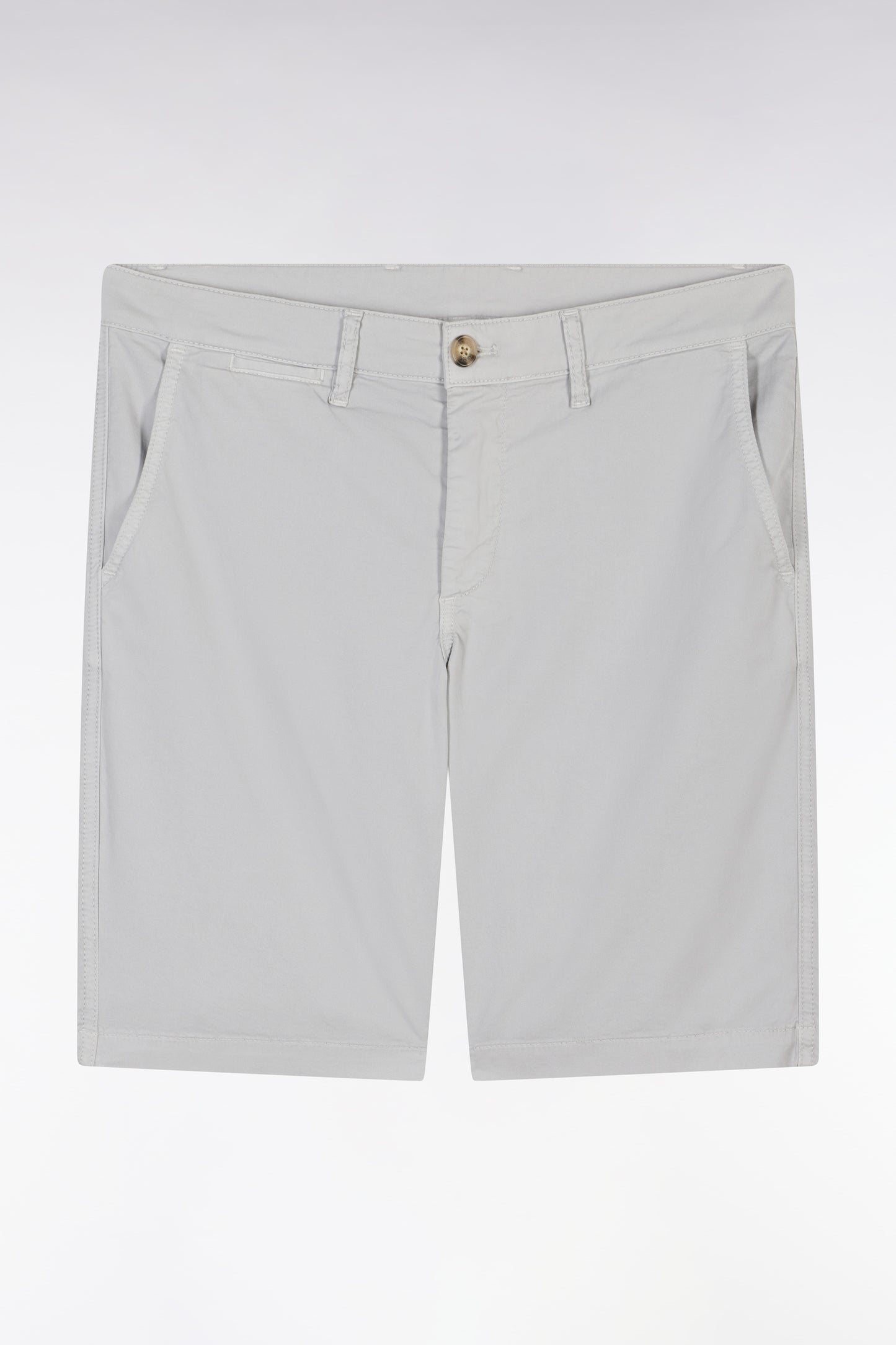 Grey straight-cut stretch cotton chino Bermuda shorts