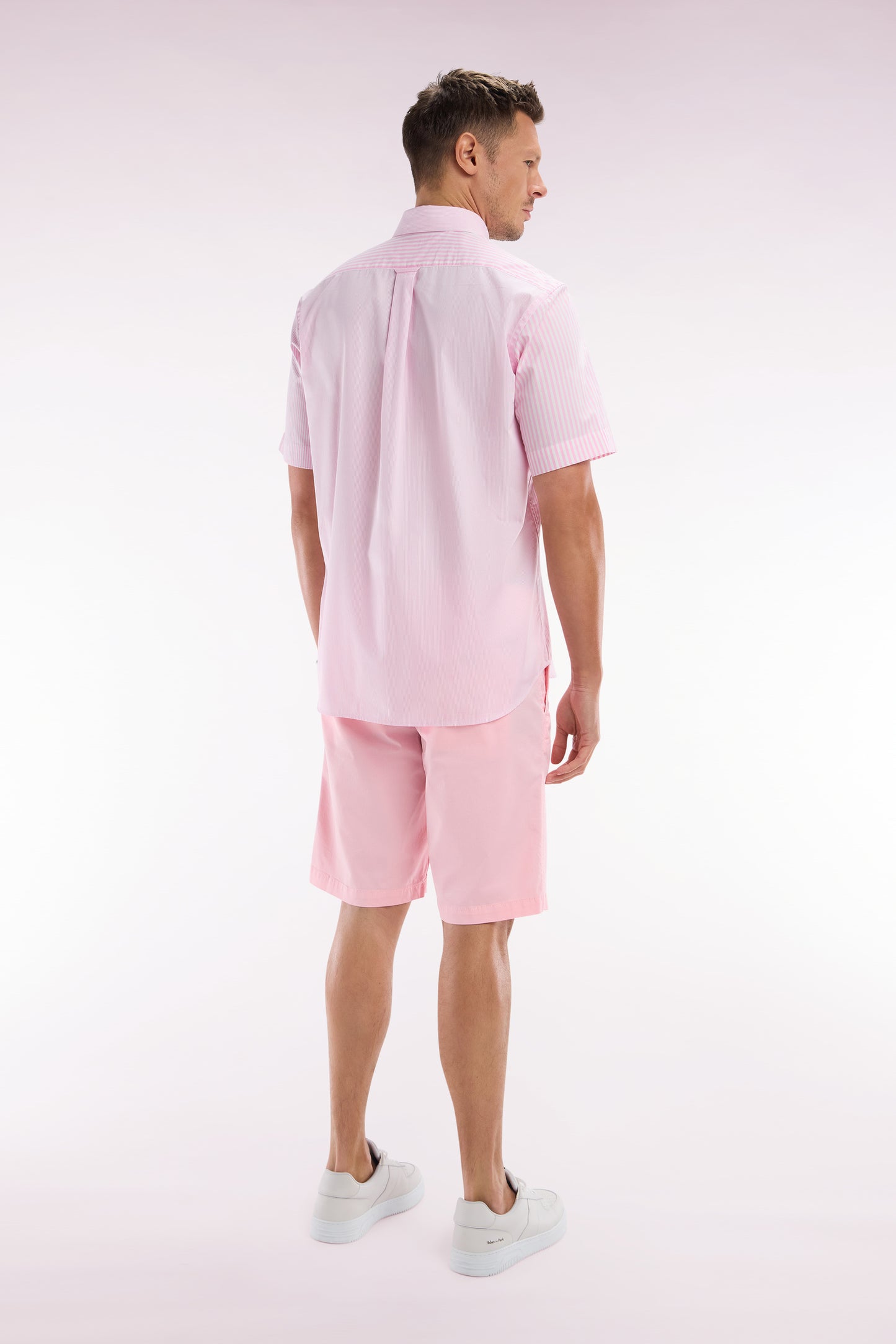 Pink straight-cut stretch cotton chino Bermuda shorts