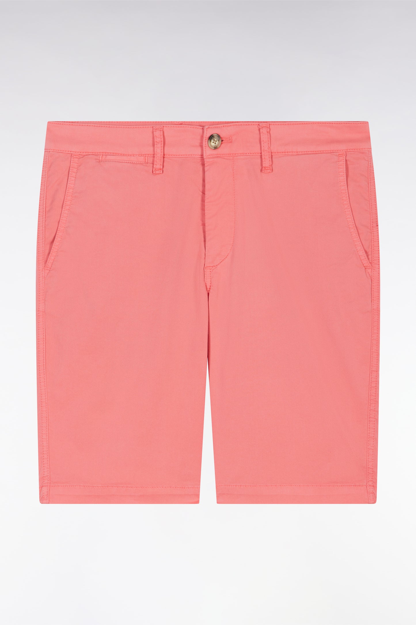 Salmon pink straight-cut stretch cotton chino Bermuda shorts