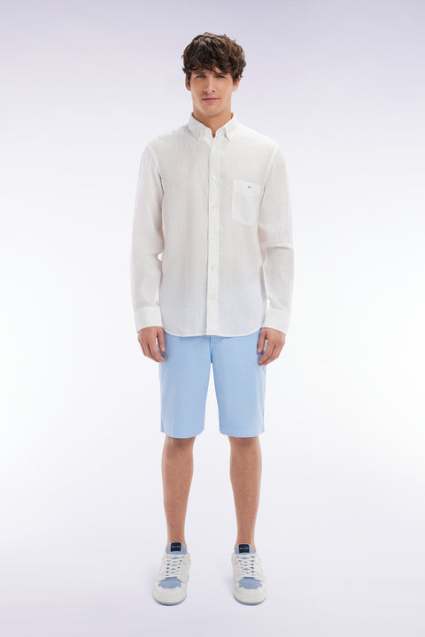 Straight-cut light grey lyocell and stretch cotton Bermuda shorts - Image 1