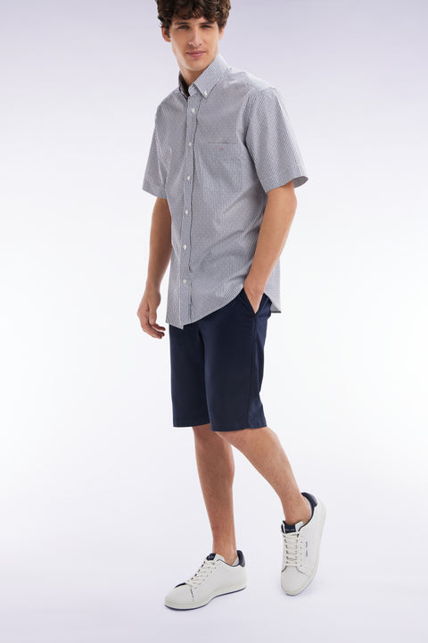 Straight-cut navy lyocell and stretch cotton Bermuda shorts - Image 3