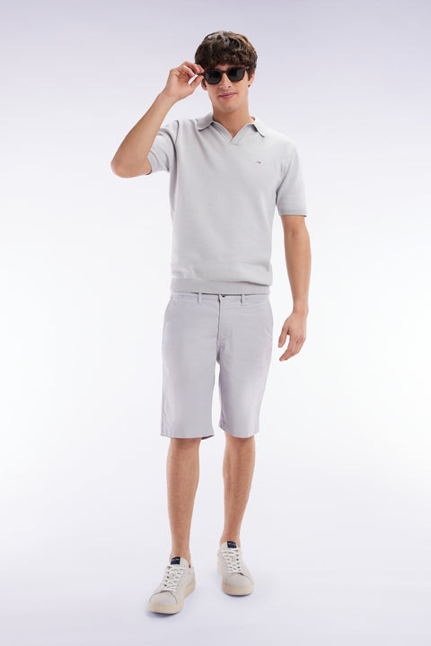 Straight-cut medium grey lyocell and stretch cotton Bermuda shorts - Image 3