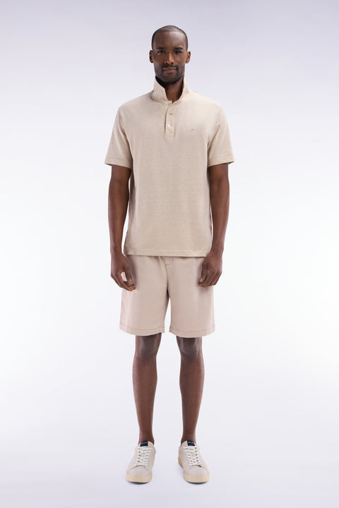 Bermuda à taille élastiquée en lyocell et coton stretch beige - Image 1