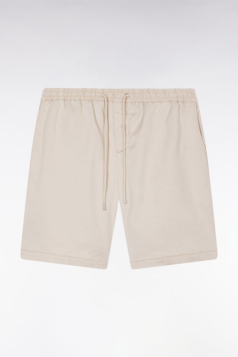 Bermuda à taille élastiquée en lyocell et coton stretch beige - Image 2