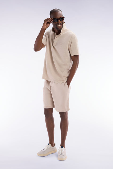 Bermuda à taille élastiquée en lyocell et coton stretch beige - Image 3