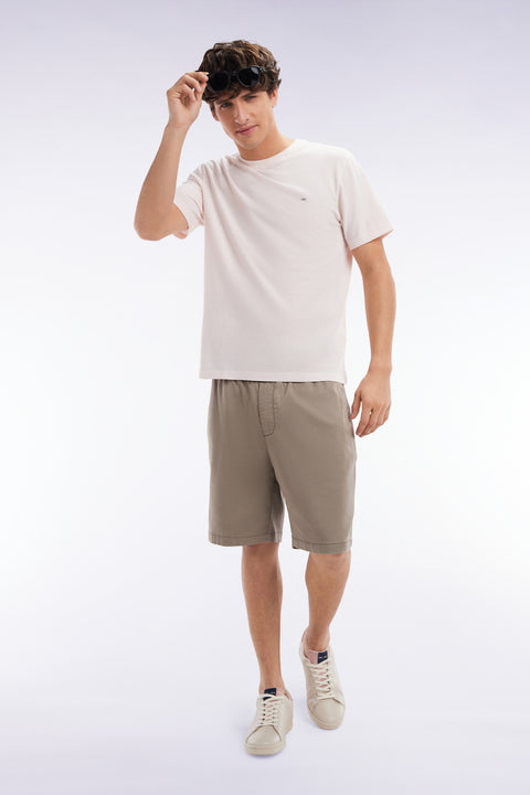 Elasticated waistband sand Bermuda shorts in lyocell and stretch cotton - Image 3