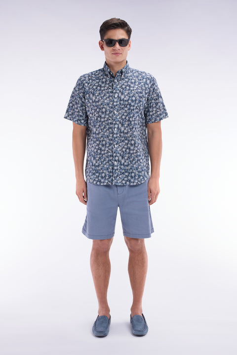 Bermuda à taille élastiquée en lyocell et coton stretch gris - Image 1