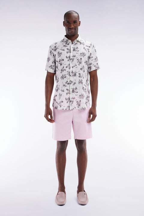 Elasticated waistband pink Bermuda shorts in lyocell and stretch cotton - Image 1