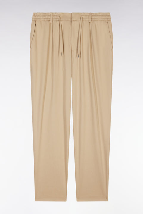 Pantalon à taille élastique en lyocell et coton stretch beige - Image 2