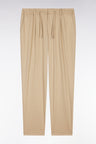 Pantalon à taille élastique en lyocell et coton stretch beige