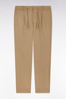 Pantalon à taille élastique en lyocell et coton stretch camel