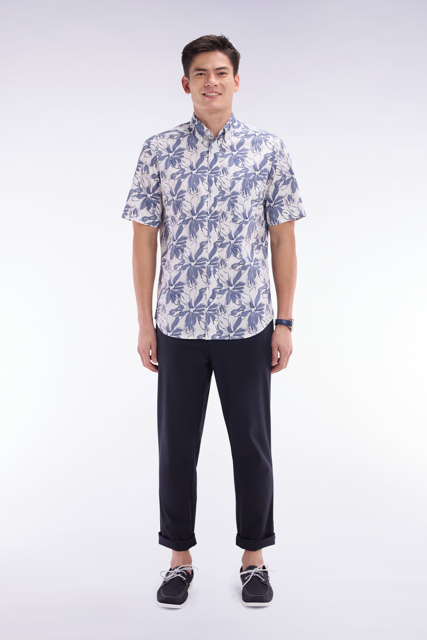 Elastic chinos in navy stretch cotton - lyocell blend