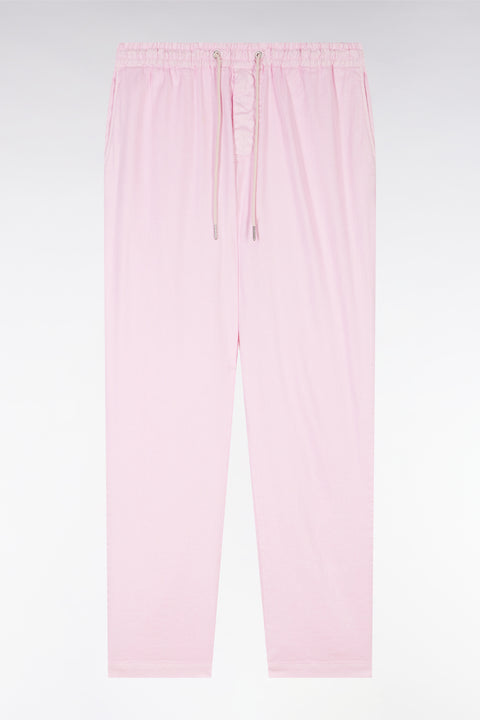 Pantalon fluide à taille élastique en lin et coton stretch rose - Image 2