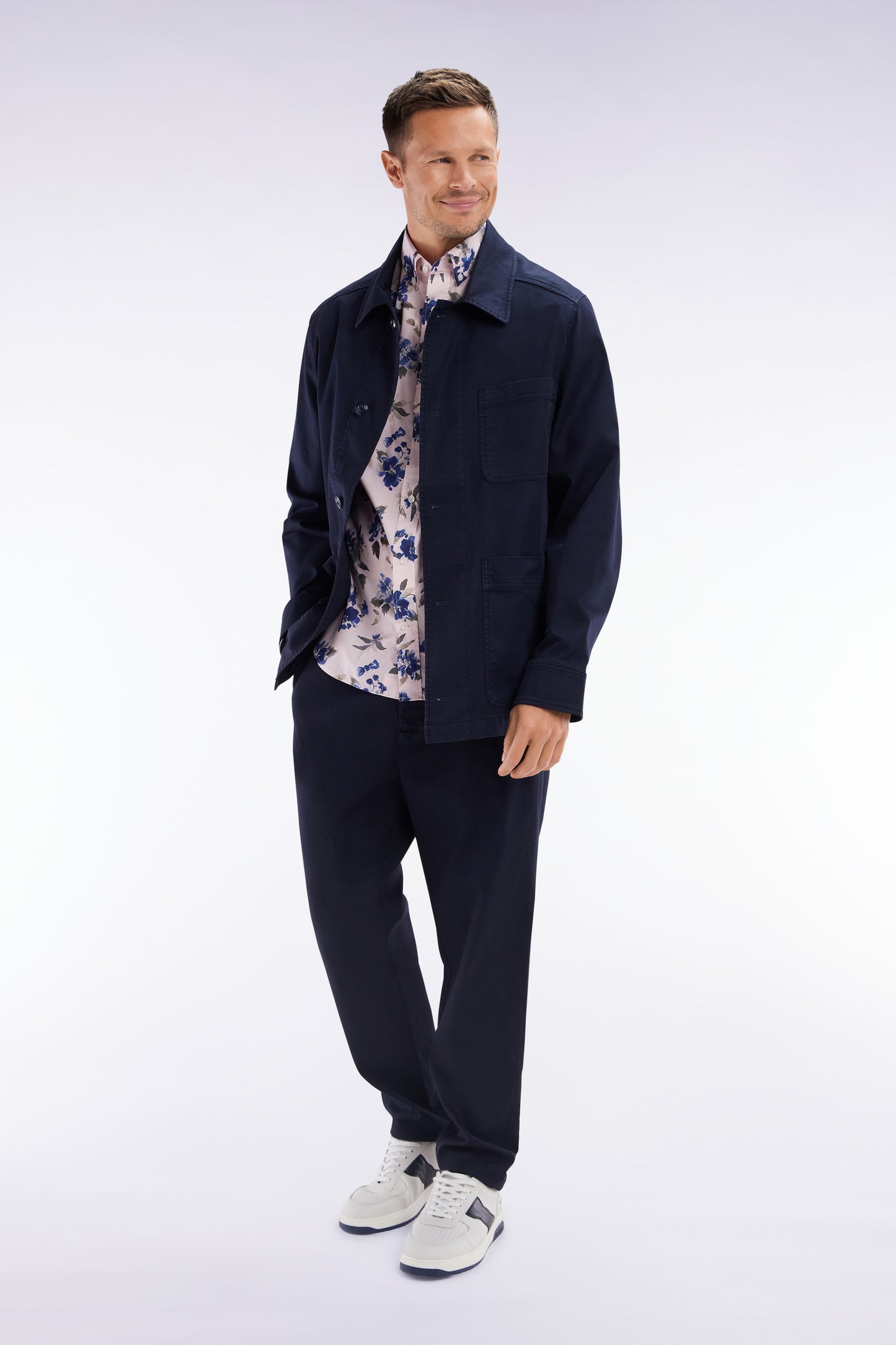 Stretch cotton navy elastic trousers in Modern fit