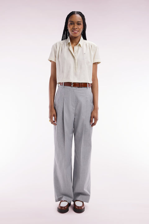 Pantalon à jambes larges en coton stretch gris coupe oversized - Image 3