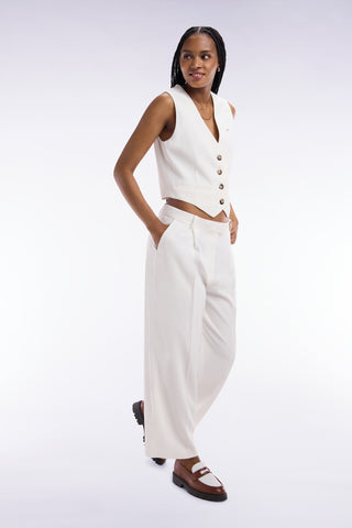 Ecru flowing wide-leg trousers