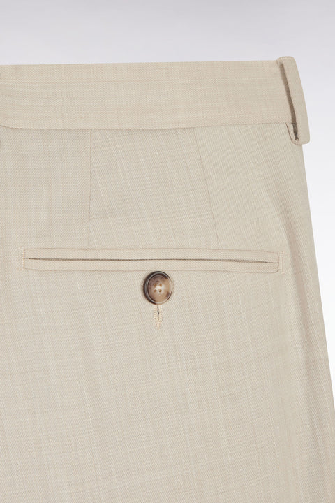 Pantalon à taille élastiquée en laine et coton stretch mélangés beige - Image 2