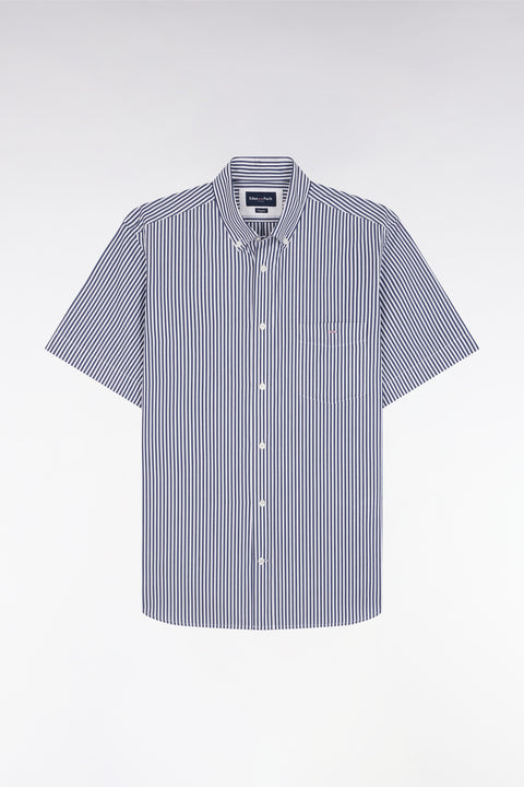 Chemise à manches courtes en coton rayé bleu foncé coupe droite - Image 2
