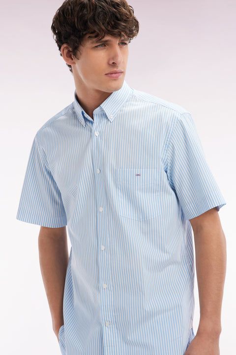 Chemise à manches courtes en coton rayé ciel coupe droite - Image 3