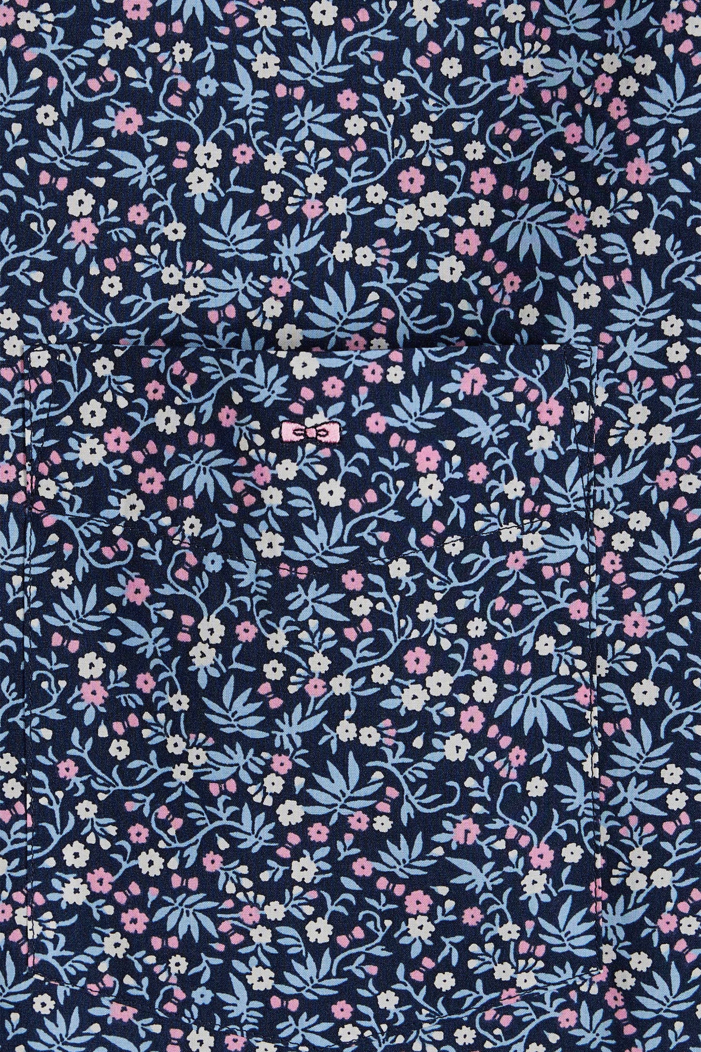 Straight short-sleeved navy shirt in cotton micro flowers print