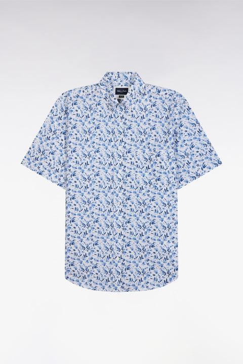 Chemise à manches courtes en popeline de coton bleue imprimé végétal coupe droite - Image 2
