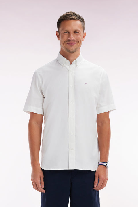 Chemise à manches courtes en popeline de coton blanc broderie dos cerclée rose - Image 1