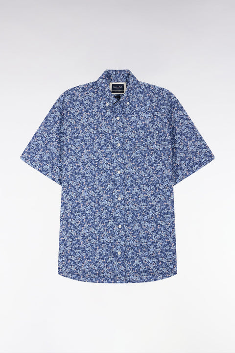 Chemise à manches courtes en popeline de coton Pima bleue micromotif floral coupe droite - Image 2