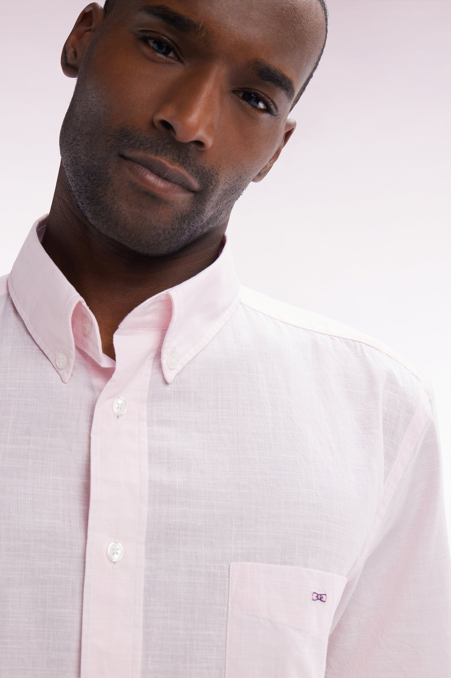 Straight short-sleeved pink cotton shirt