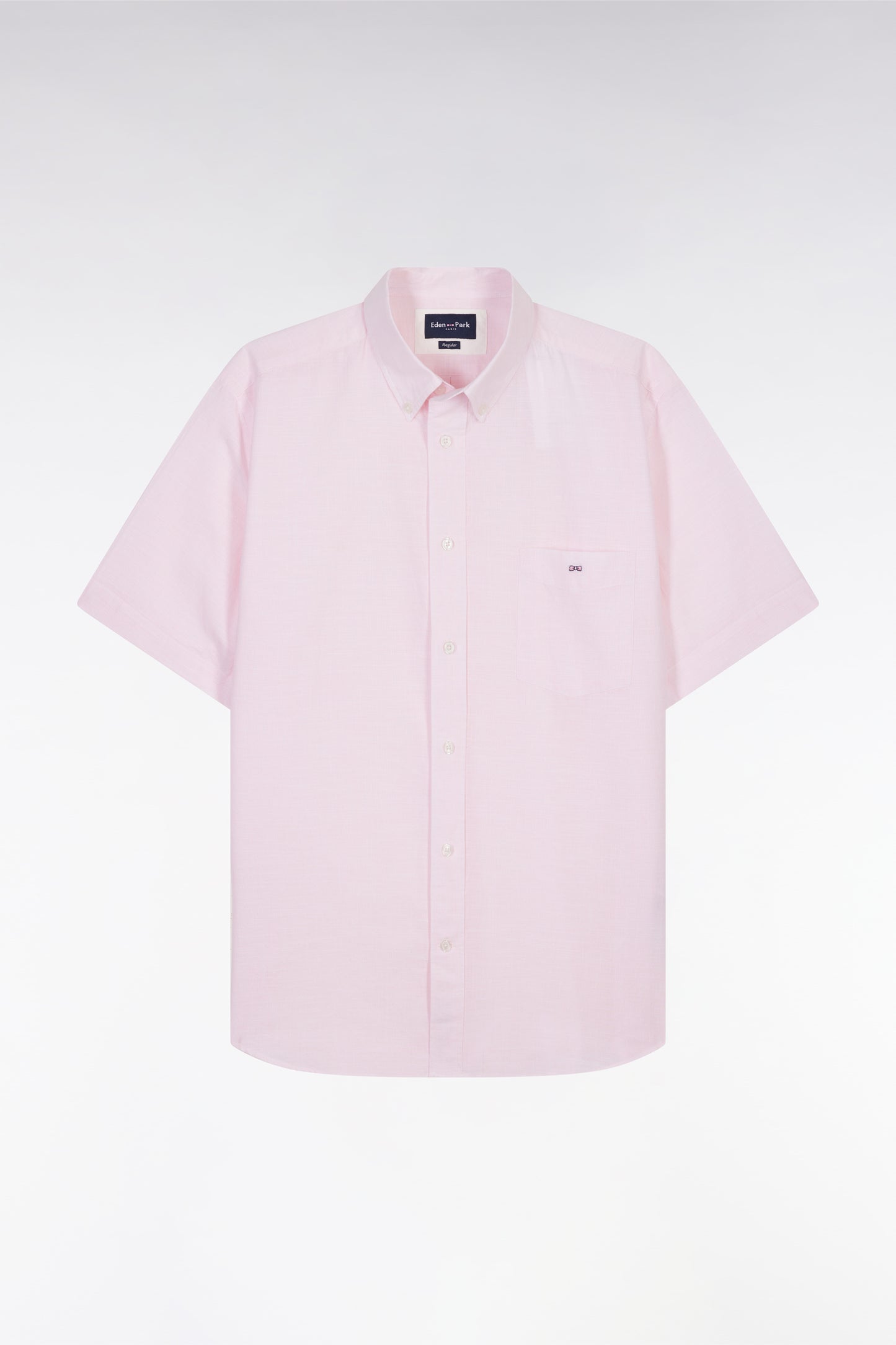 Straight short-sleeved pink cotton shirt
