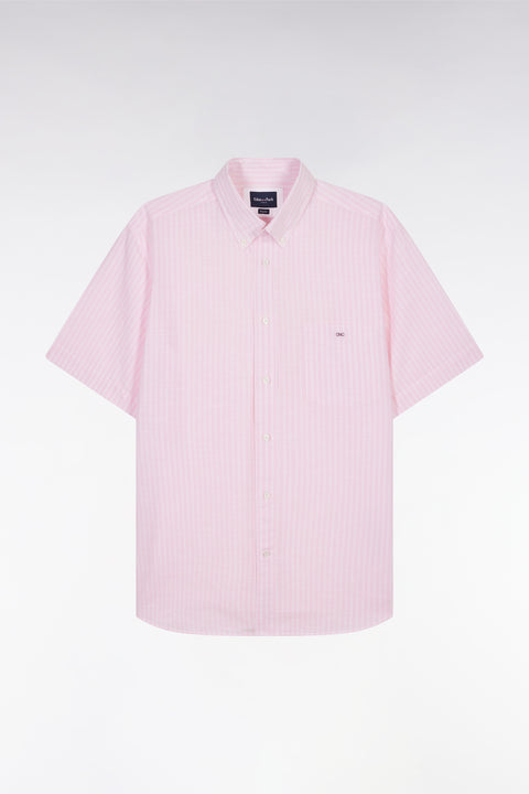 Chemise rayée à manches courtes en coton rose coupe droite - Image 2