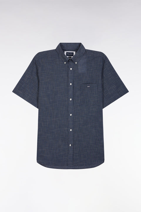Chemise à manches courtes à microcarreaux en coton indigo coupe droite - Image 2