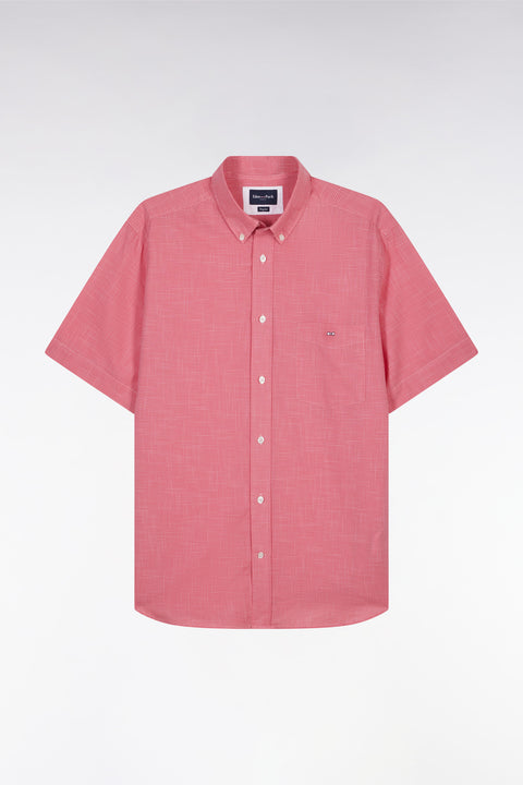 Chemise à manches courtes à microcarreaux en coton rose coupe droite - Image 2