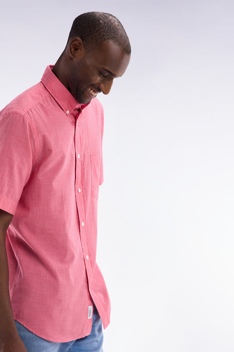 Chemise à manches courtes à microcarreaux en coton rose coupe droite - Image 3