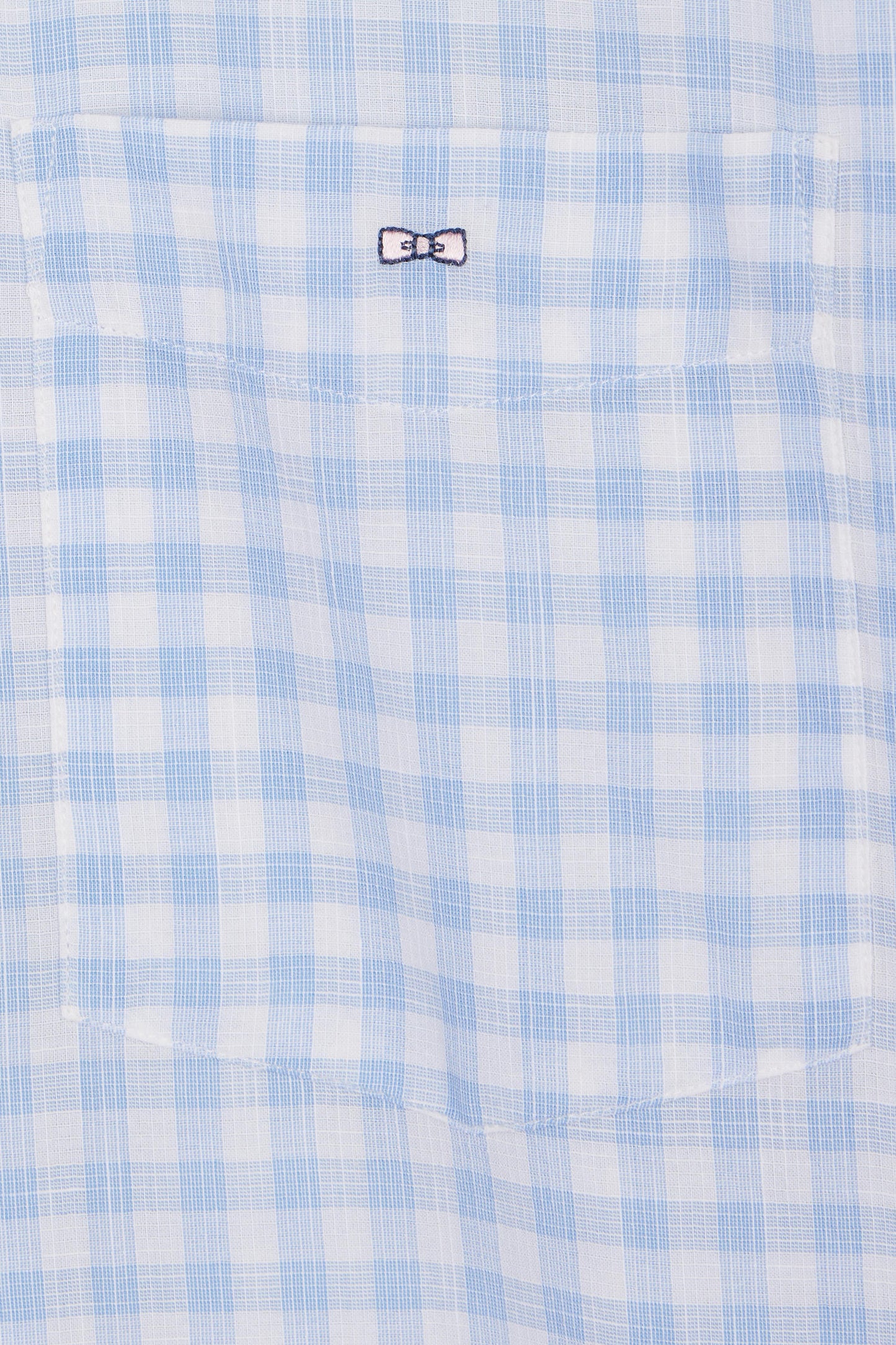 Chemise à manches courtes en coton à carreaux Vichy ciel coupe droite