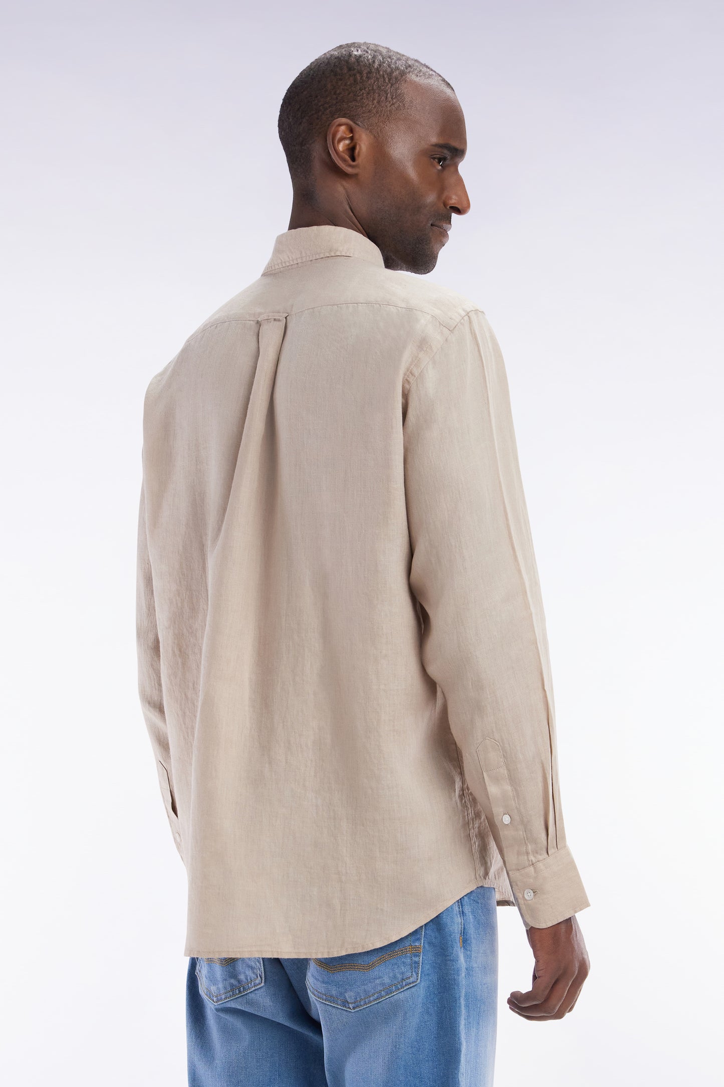 Chemise en lin beige unie coupe droite
