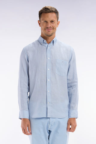 Straight-fit light grey linen shirt