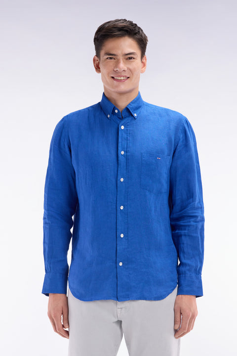 Chemise en lin bleu unie coupe droite - Image 1