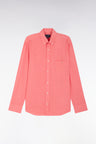 Chemise en lin rose saumon unie coupe droite