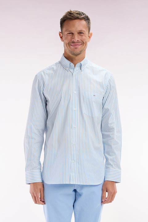 Chemise en coton rayée bleu ciel coupe droite - Image 1