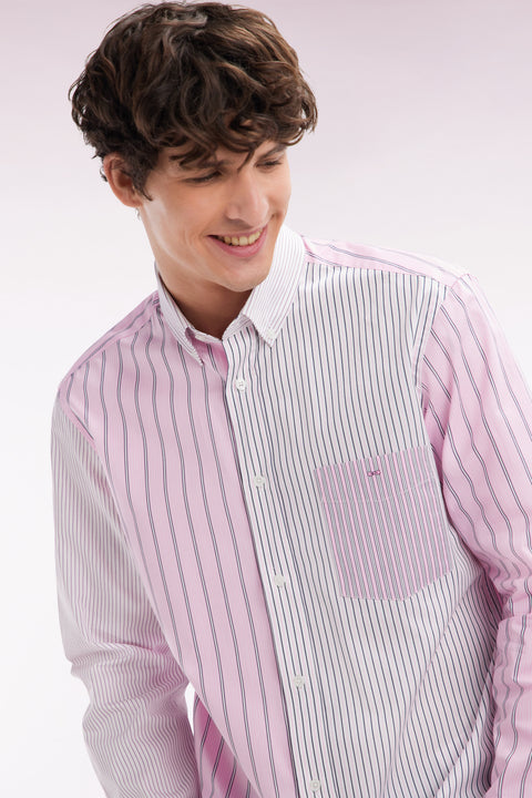 Straight-fit striped pink cotton poplin shirt - Image 3