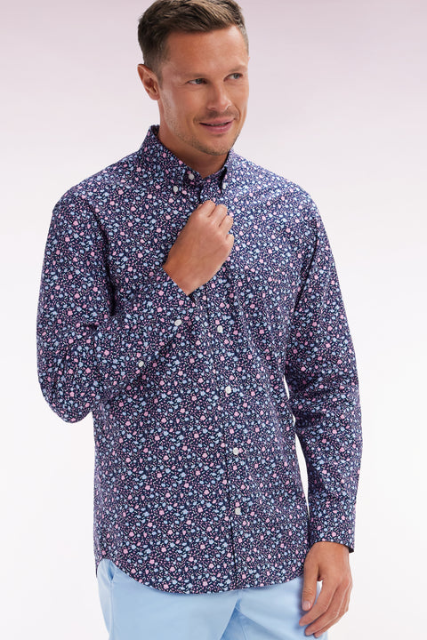 Chemise à micromotifs en coton marine coupe droite - Image 3