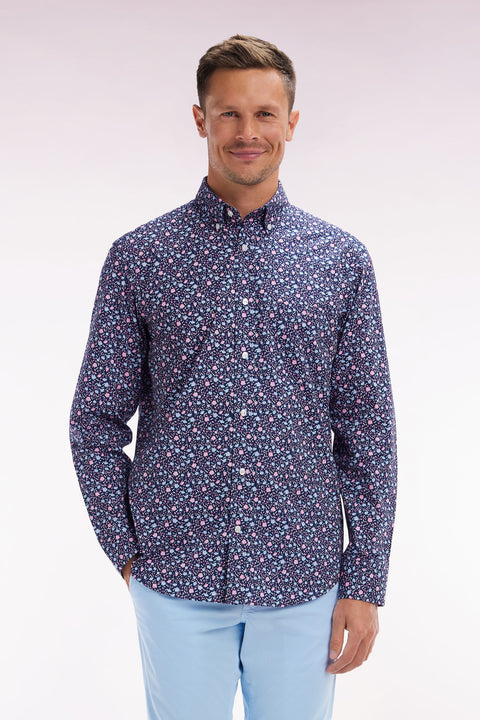 Chemise à micromotifs en coton marine coupe droite - Image 1