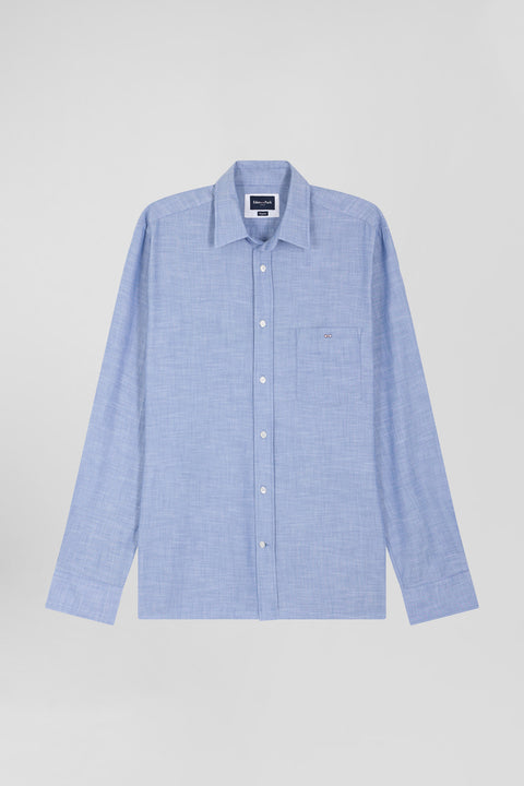 Chemise unie à poche plaquée en coton gris - Image 2