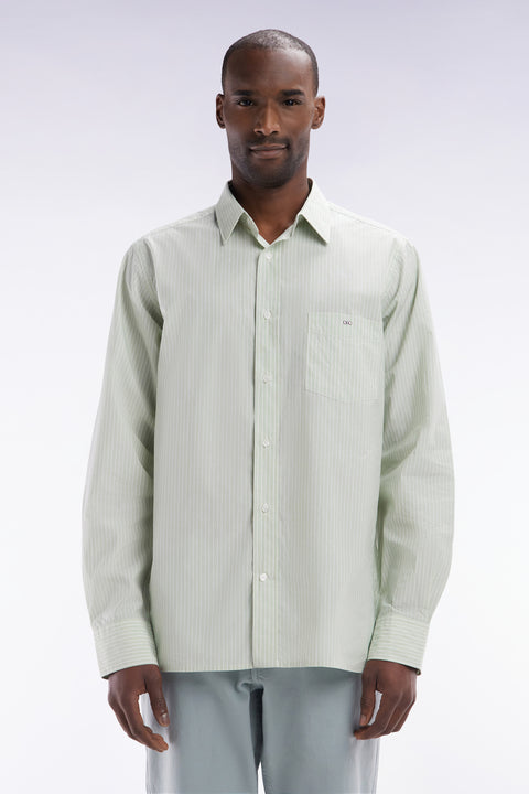 Chemise en coton verte et blanche à rayures bâtons coupe droite - Image 1