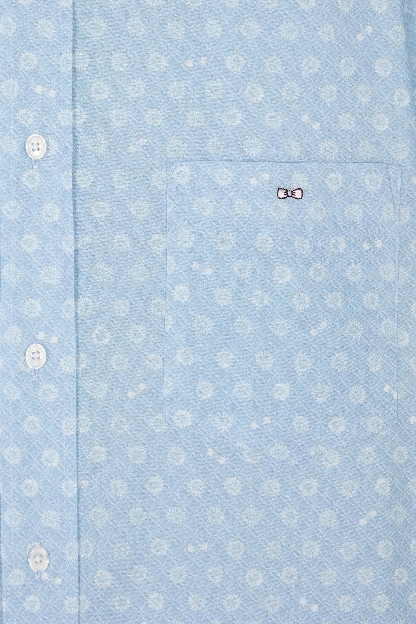 Straight-fit white printed sky blue cotton poplin shirt