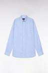 Chemise en popeline de coton à microcarreaux Vichy ciel coupe droite