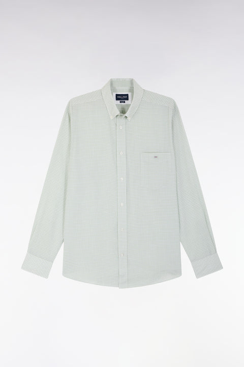 Chemise en popeline de coton à microcarreaux Vichy verts coupe droite - Image 2