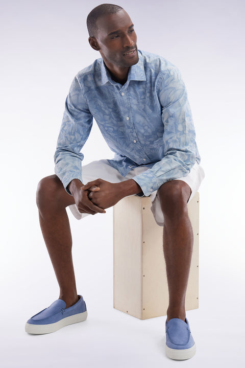 Chemise imprimée en chambray gris coupe ajustée - Image 3