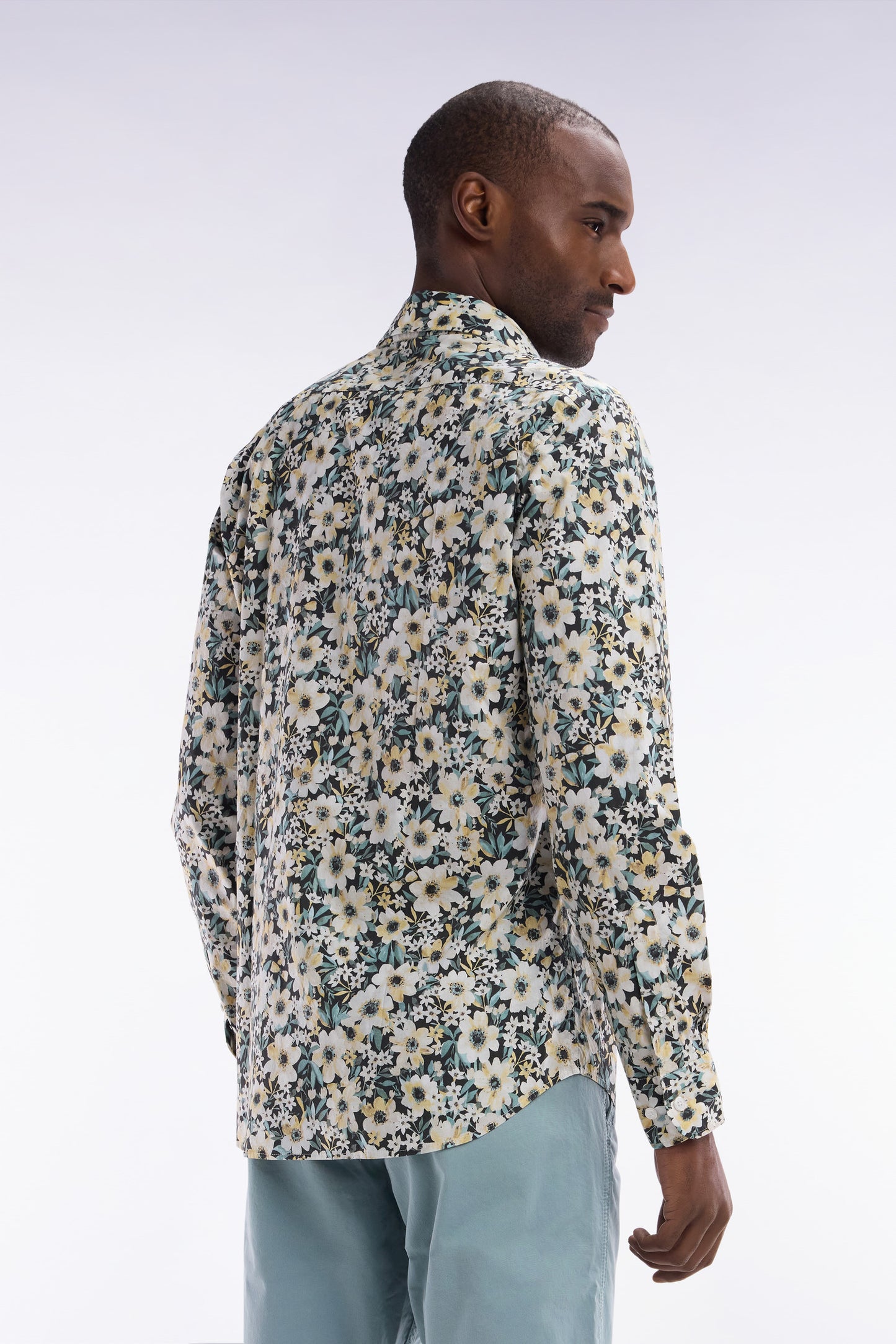 Straight-fit floral print cotton poplin shirt